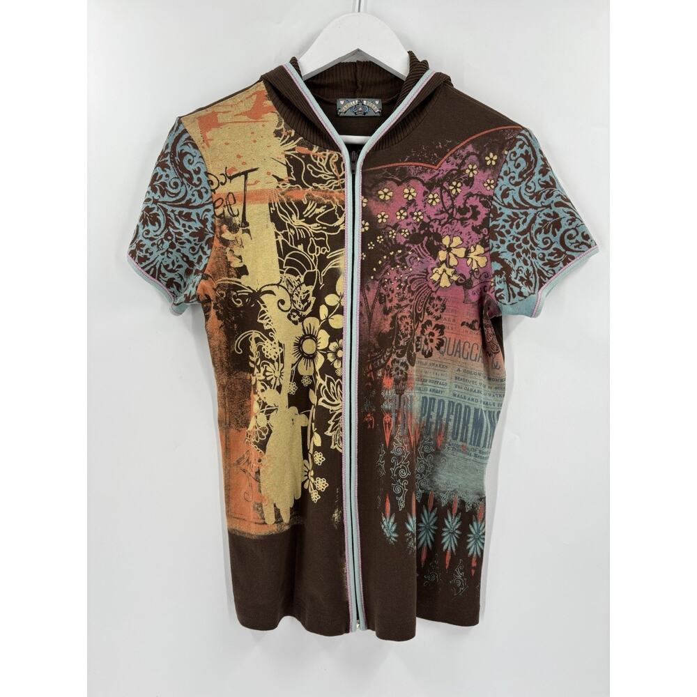 Vanilla Sugar Y2K Jacket Womens Medium Brown Full Zip Hooded Floral Short Sleeve